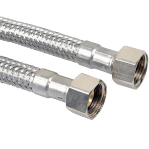 Flexibler Kirchhoff Anschlussschlauch, 300 mm, Edelstahl, mit 3/8 Zoll Innengewinde Anschlüssen.