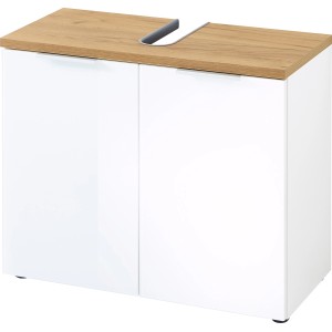 Germania Waschbeckenunterschrank GW-Pescara, weiß/Eiche, 70x58x34 cm. Badmöbel mit zwei Türen und Siphonausschnitt.