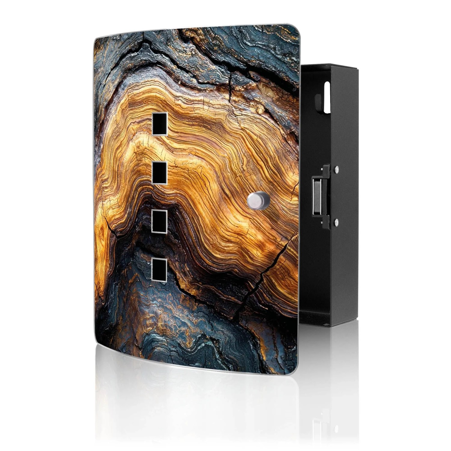 Banjado Design Schlüsselkasten Aus Edelstahl Für 10 Schlüssel 24x21,5x7cm Mit Magnetverschluss Motiv Holz Gemasert Fluss Gold