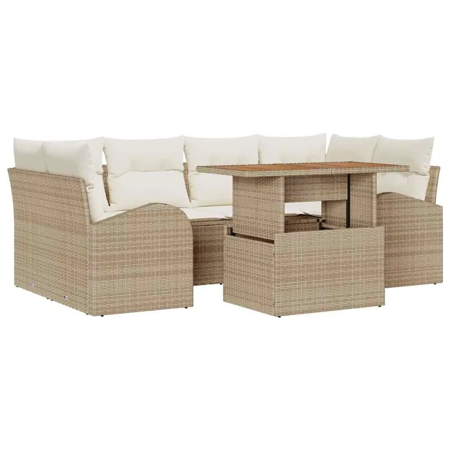 vidaXL Garten-Sofa-Set mit Kissen mit Kopfteil 7-Tlg Beige und Creme 3349539