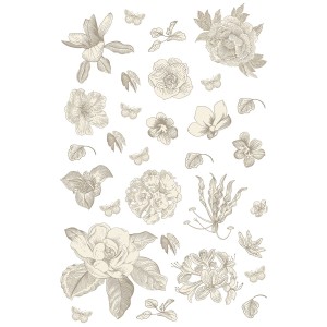 Sanders & Sanders Wandtattoo Blumen Grau, 65x42.5cm. Selbstklebende Wanddeko mit floralem Muster.