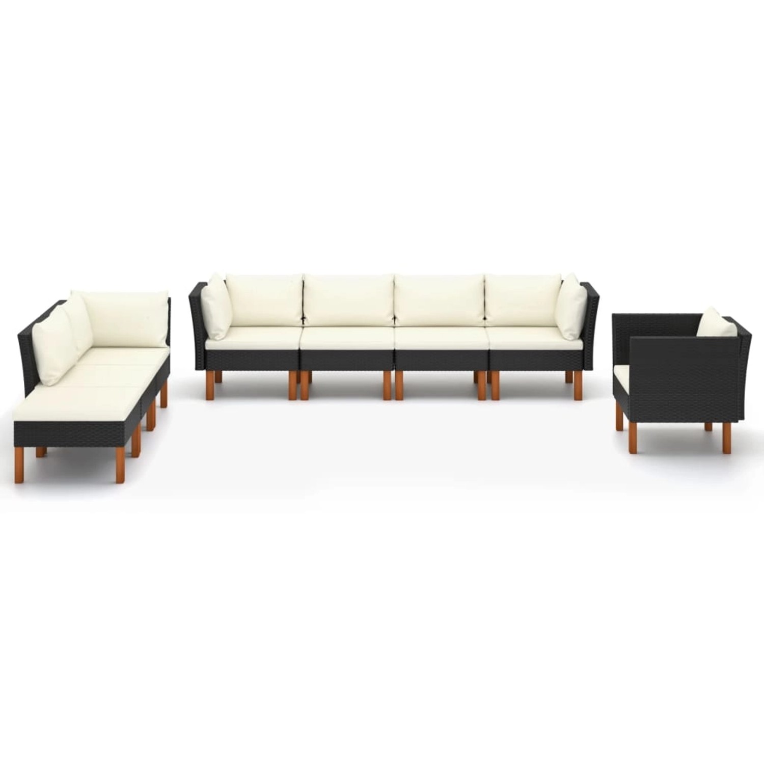 vidaXL 8-tlg Garten-Lounge-Set Poly Rattan Eukalyptusholz Schwarz