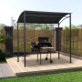 Anthrazitfarbener BBQ-Pavillon (215x150x220 cm) aus Stahl mit Stoffdach und Haken für Grillzubehör.