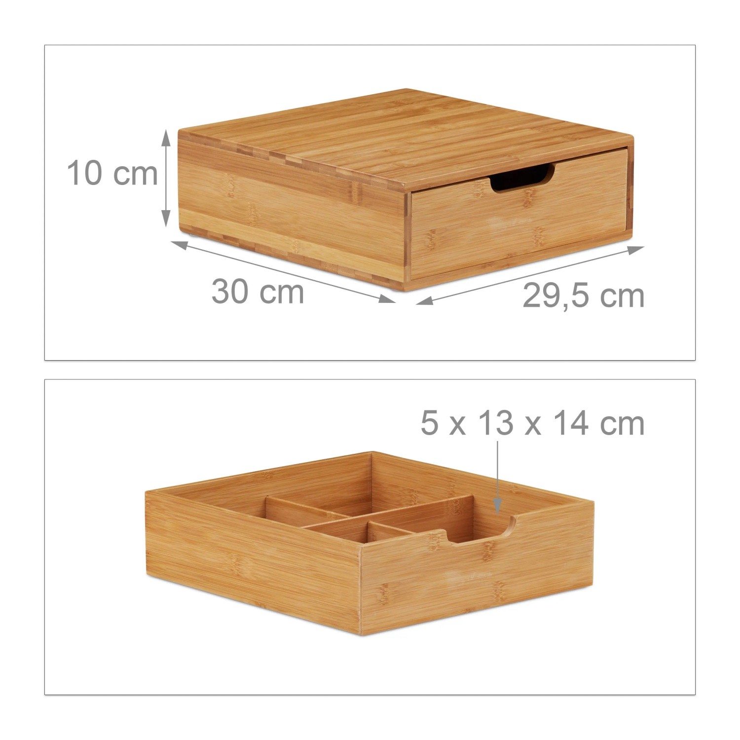 Relaxdays Schubladenbox Bambus Natur 1 Einschub 10 cm x 29,5 cm x 30 cm 2,4 kg_4