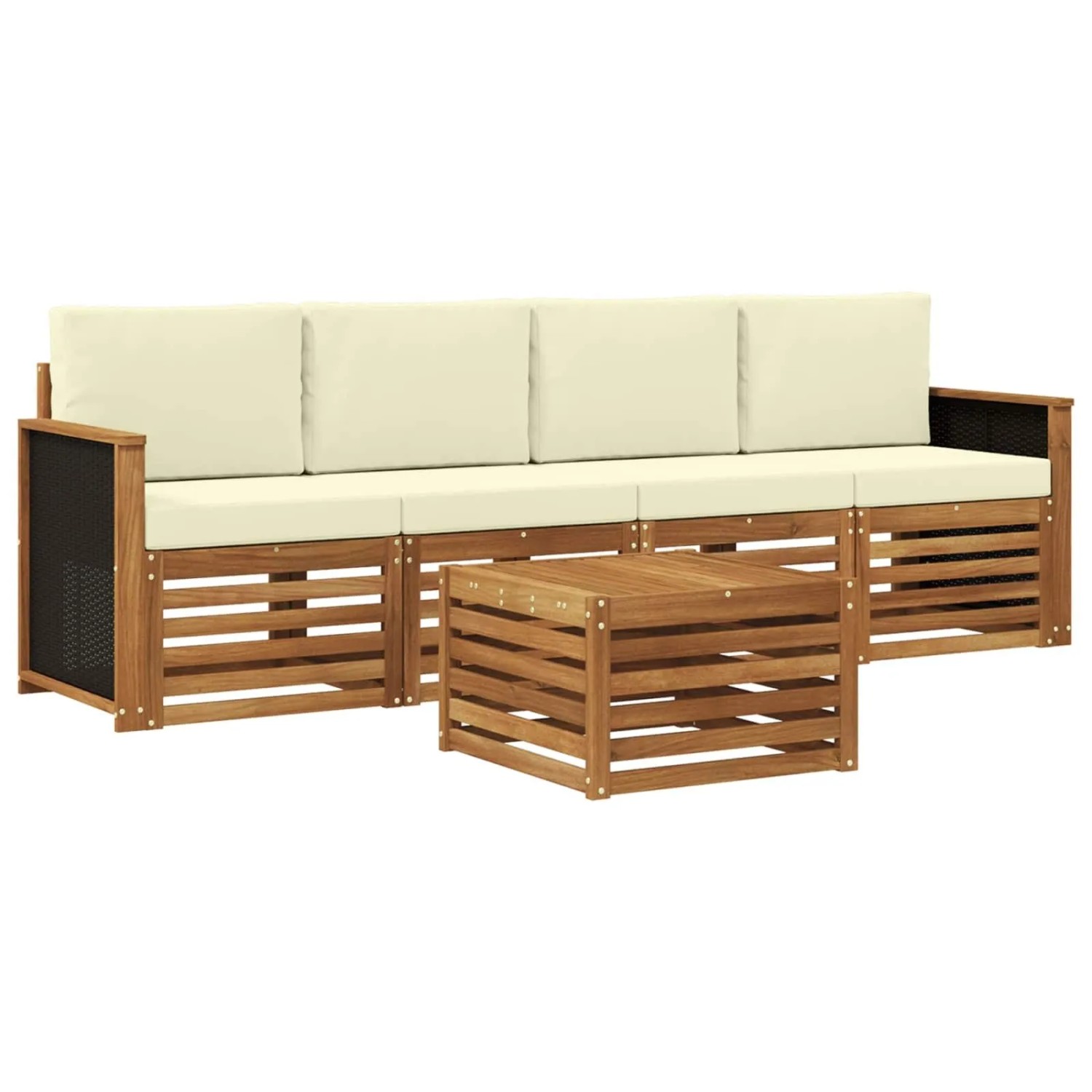 vidaXL Outdoor-Sofagarnitur 5 Stk Natur und Creme Massivholz Akazie 3383981