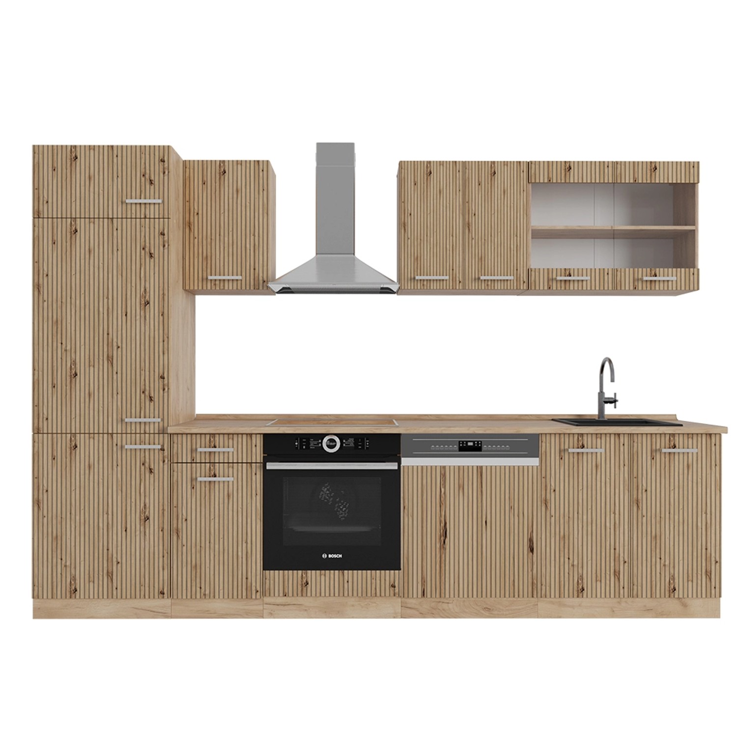 Vicco R-Line Küchenzeile Artisan-Eiche/Goldkraft Eiche 300 cm AP Eiche günstig online kaufen
