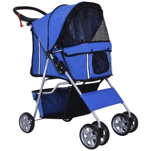 Blauer PawHut Hundewagen mit Netzgittern und Stauraum, ideal für kleine Hunde.
