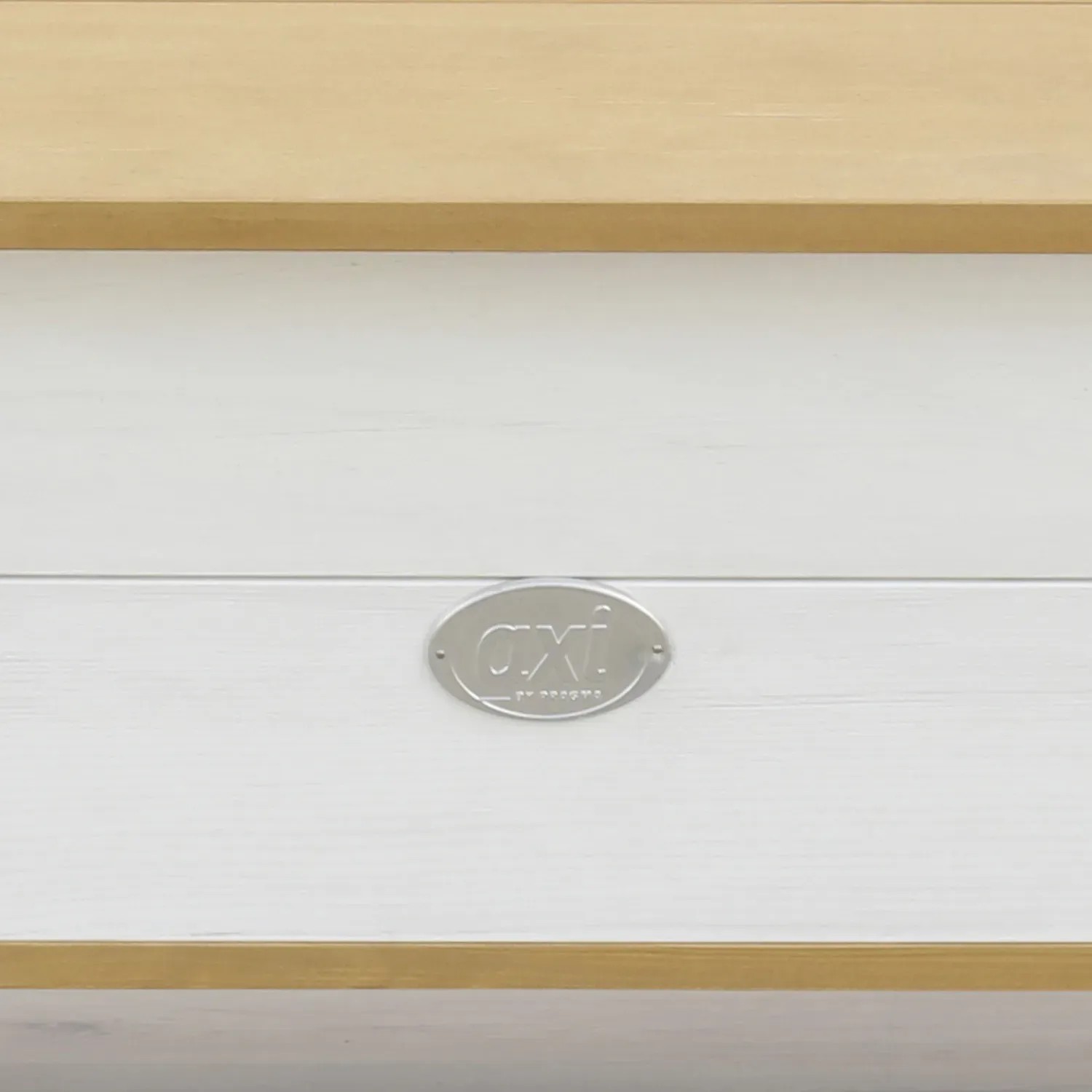 Detailansicht: Axi Aufbewahrungsbank Corky, Gartenbank aus Holz in Braun und Weiß.