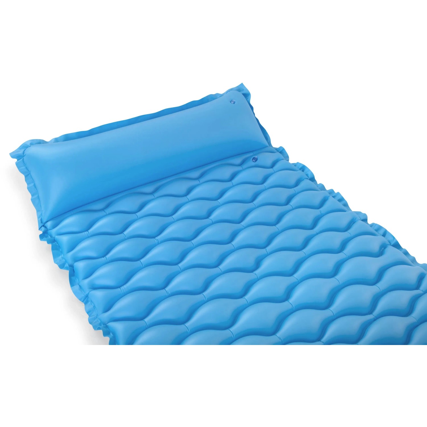 Blaue Bestway Luftmatratze Float'n Roll (213x86cm) mit Kopfkissen für Pool und Badesee.