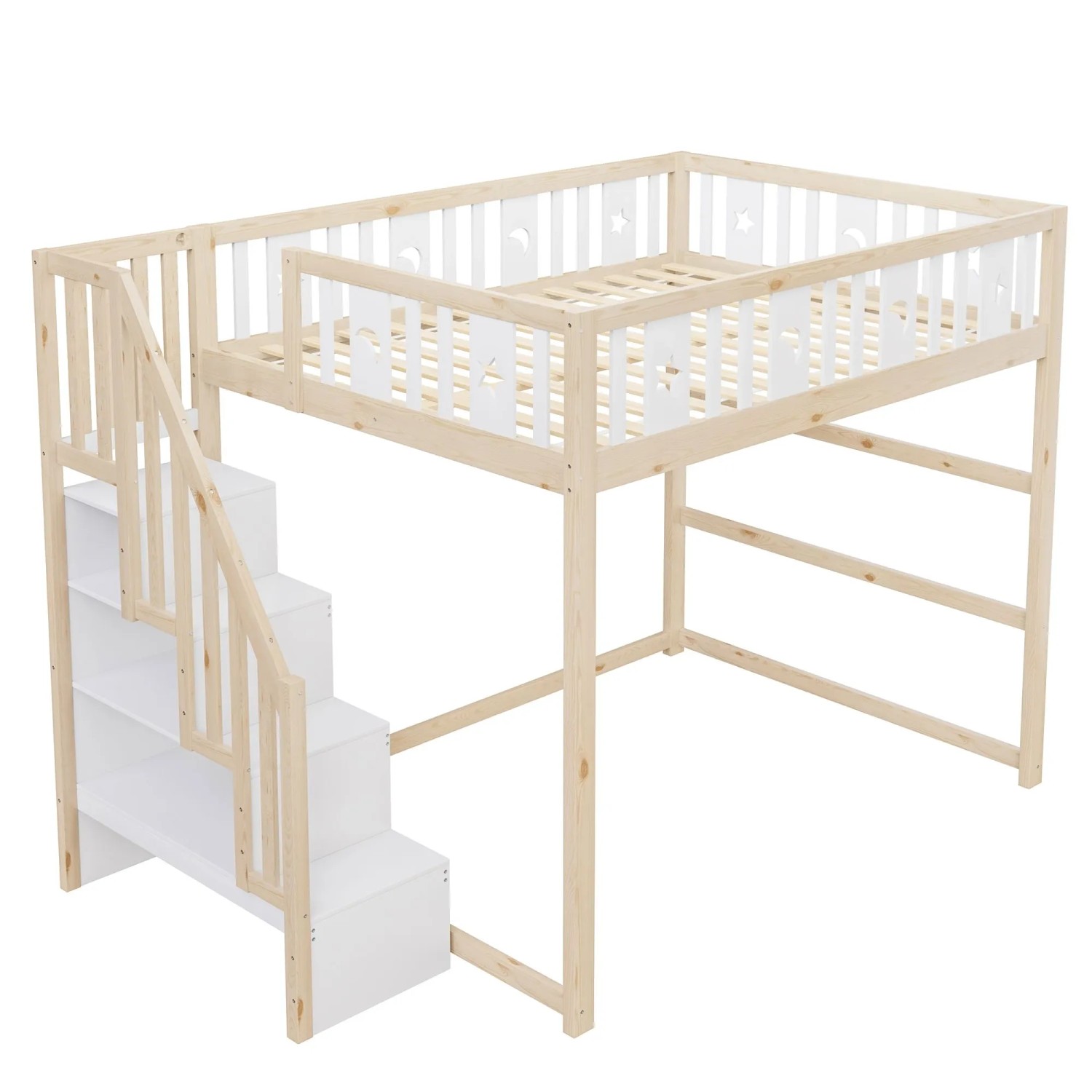 okwish Etagenbett 140x200cm mit Treppe und Sicherheitsgeländer Kinderzimmer Natur ohne Matratze