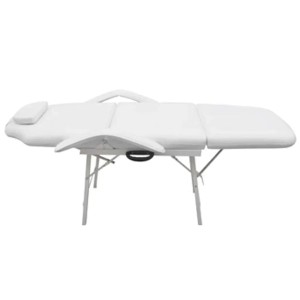 Weißer, tragbarer Kosmetikstuhl/Massageliege aus Kunstleder von vidaXL.