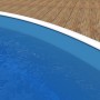 Blau schimmernde Mountfield Poolfolie (Ø 3,50 m) im Pool, umrandet von hellem Holzdeck.