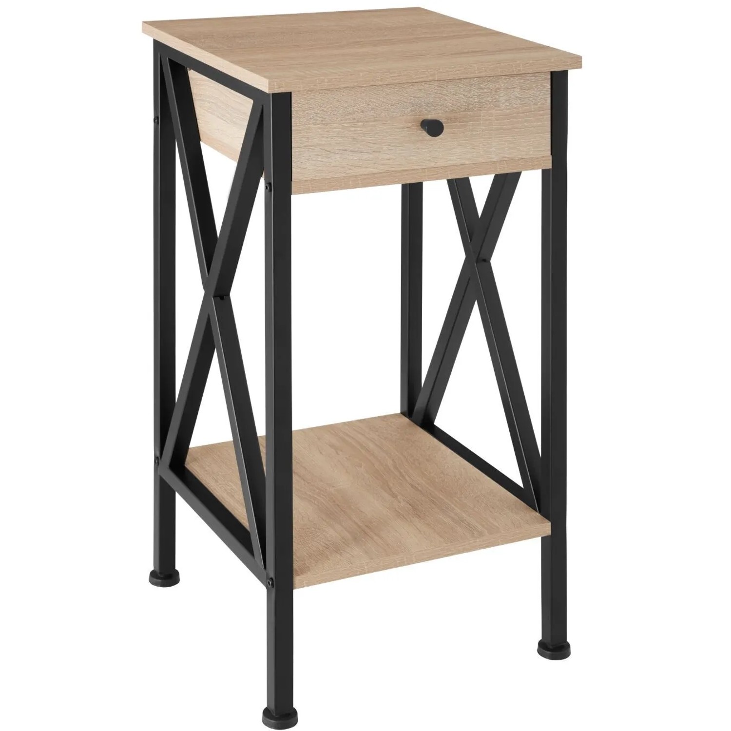 Tectake Beistelltisch Dayton Industrial Style Holz und Stahl  35 x 35 x 70 50 cm Industrial Holz Hell  Eiche Sonoma
