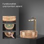 Rundes Emke Aufsatzwaschbecken aus roségoldenem Glas mit Armatur für das Badezimmer.