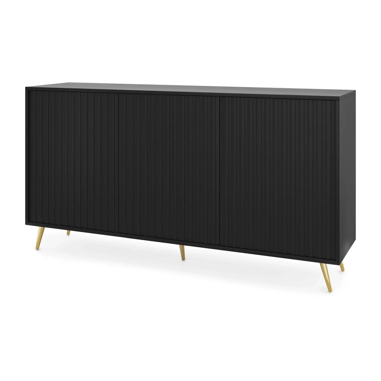 Selsey Sideboard Bello mit Lamellenfronten 154 cm Schwarz mit Goldenen Beinen