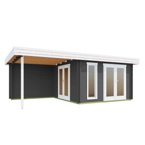 Modernes Lasita Gartenhaus Anders, 360x360 cm, carbongrau mit Schleppdach, Doppeltür und Fenster.