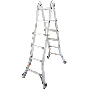 Krause Televario Teleskopleiter, 4x4 Sprossen, mit Holmverlängerung als Stehleiter.