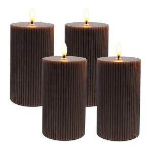 Relaxdays LED Kerzen 4er Set Echtwachs Braun Flammenlos Flackernd 13 cm x 7,5 cm