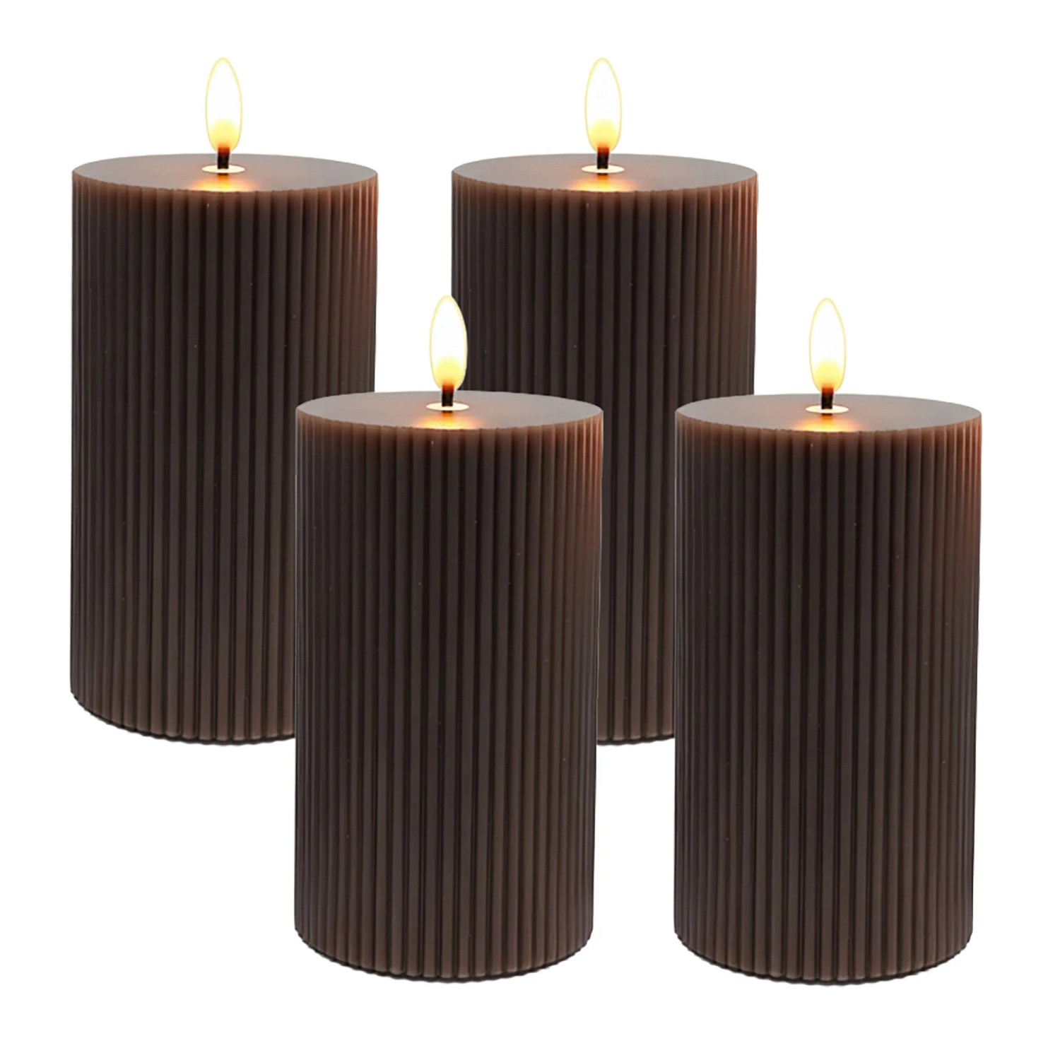 Relaxdays LED Kerzen 4er Set Echtwachs Braun Flammenlos Flackernd 13 cm x 7,5 cm