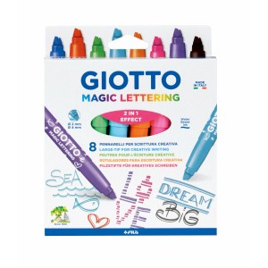 Giotto Magic Lettering Stifte, 8 Farben, mit Spezialspitze für kreatives Schreiben.