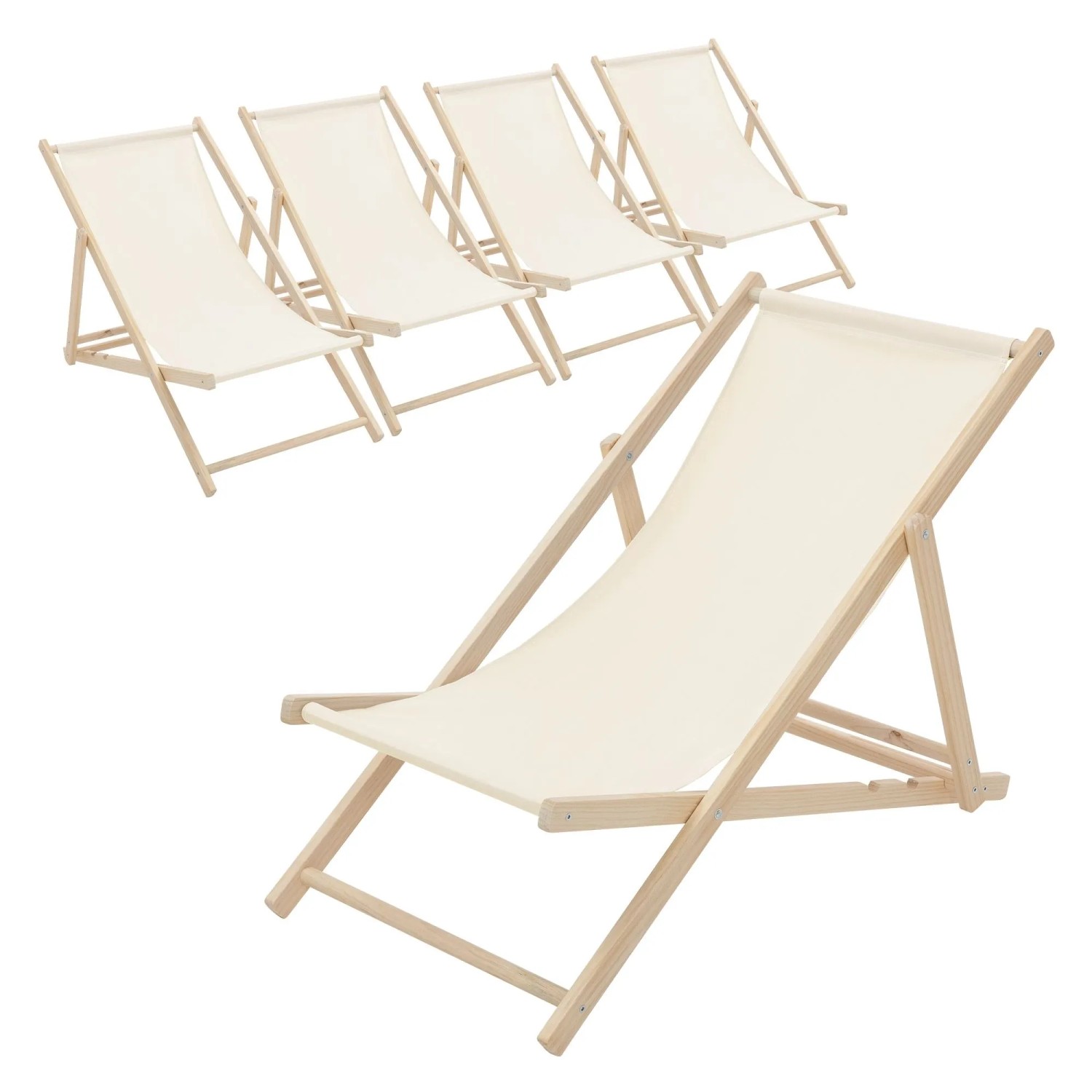 ECD Germany Liegestuhl 5Er Set Klappbar Beige aus Holz