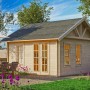 Skan Holz Gartenhaus Bern, 420x420 cm, mit Dachlattung. Weekendhaus aus unbehandelter Fichte mit Fenstern und Türen.
