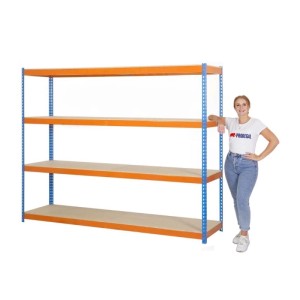PROREGAL Schwerlastregal Big Wood Yeti, 200x120x60 cm, blau-orange, mit 4 Böden und einer Traglast von 400 kg pro Boden.