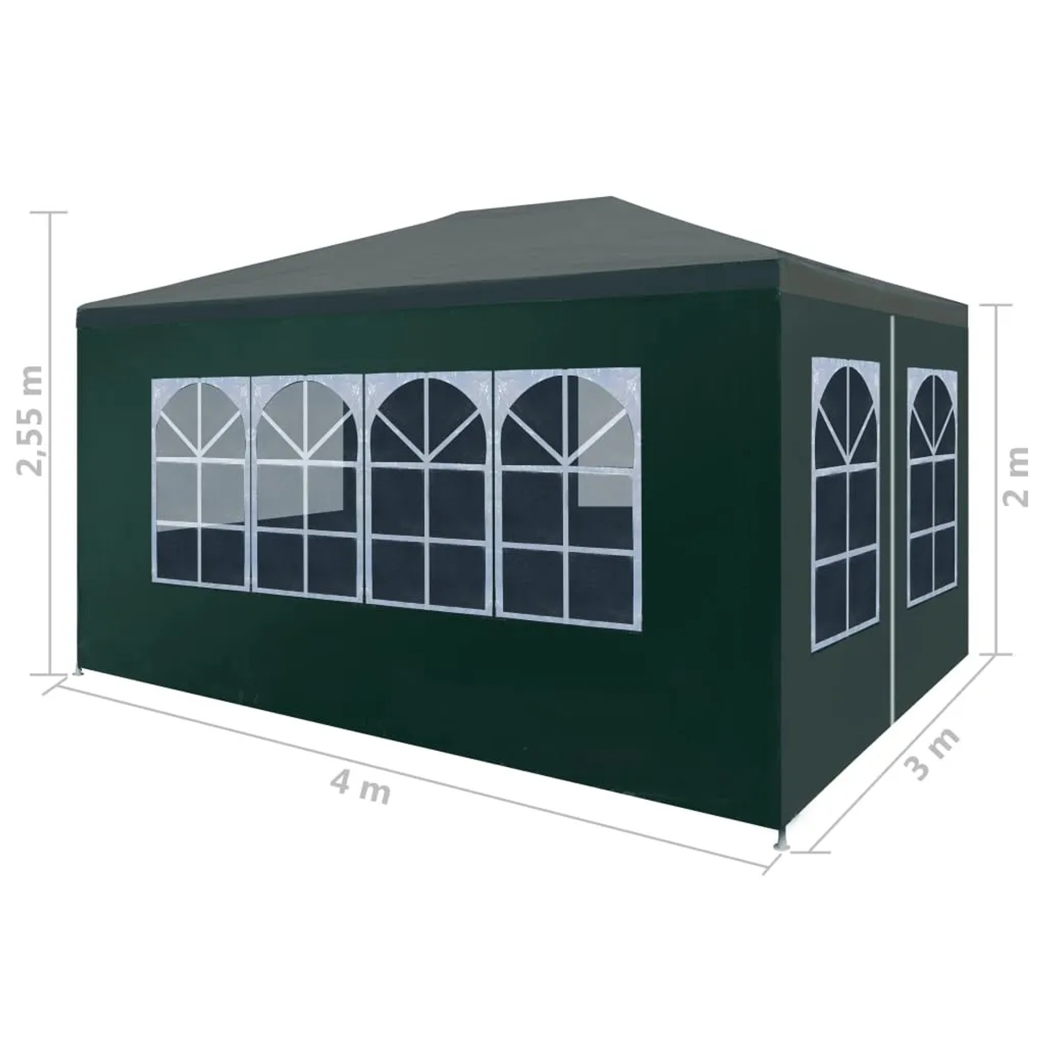 Grünes Partyzelt vidaXL 3x4 m mit Fenster und Stahlrahmen für Gartenpartys.