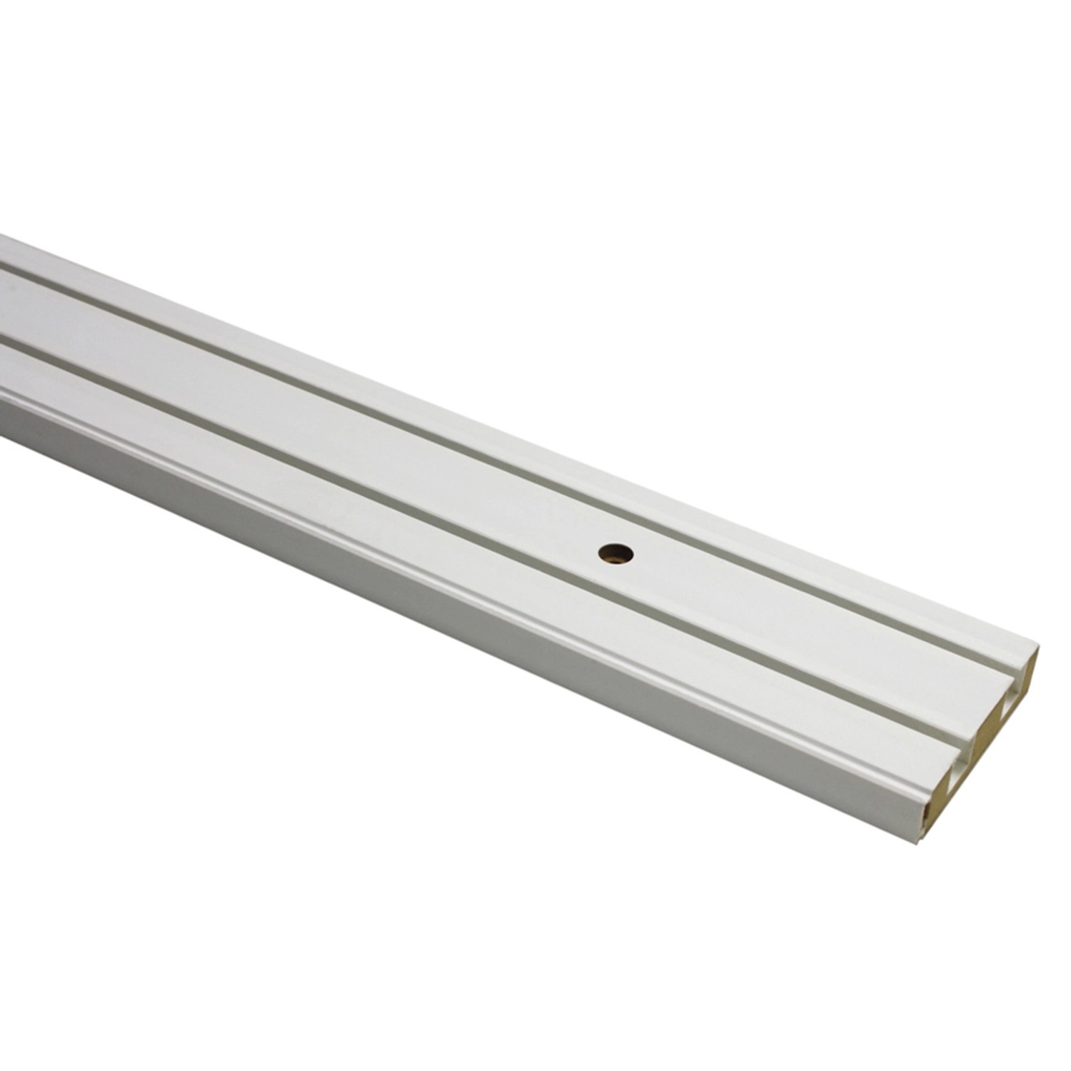 Weiße, 2-läufige Gardinia Vorhangschiene GE2, 180 cm lang, mit vorgebohrten Löchern.