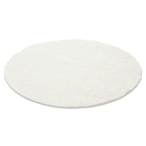 Cremefarbener, runder Hochflorteppich (Ø 160 cm) von Ayyildiz.