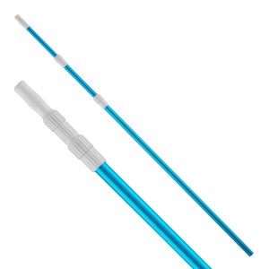 Blaue Wiltec Teleskopstange 360cm für Poolreinigung. Robuster Teleskopstiel mit weißen Verstellringen.