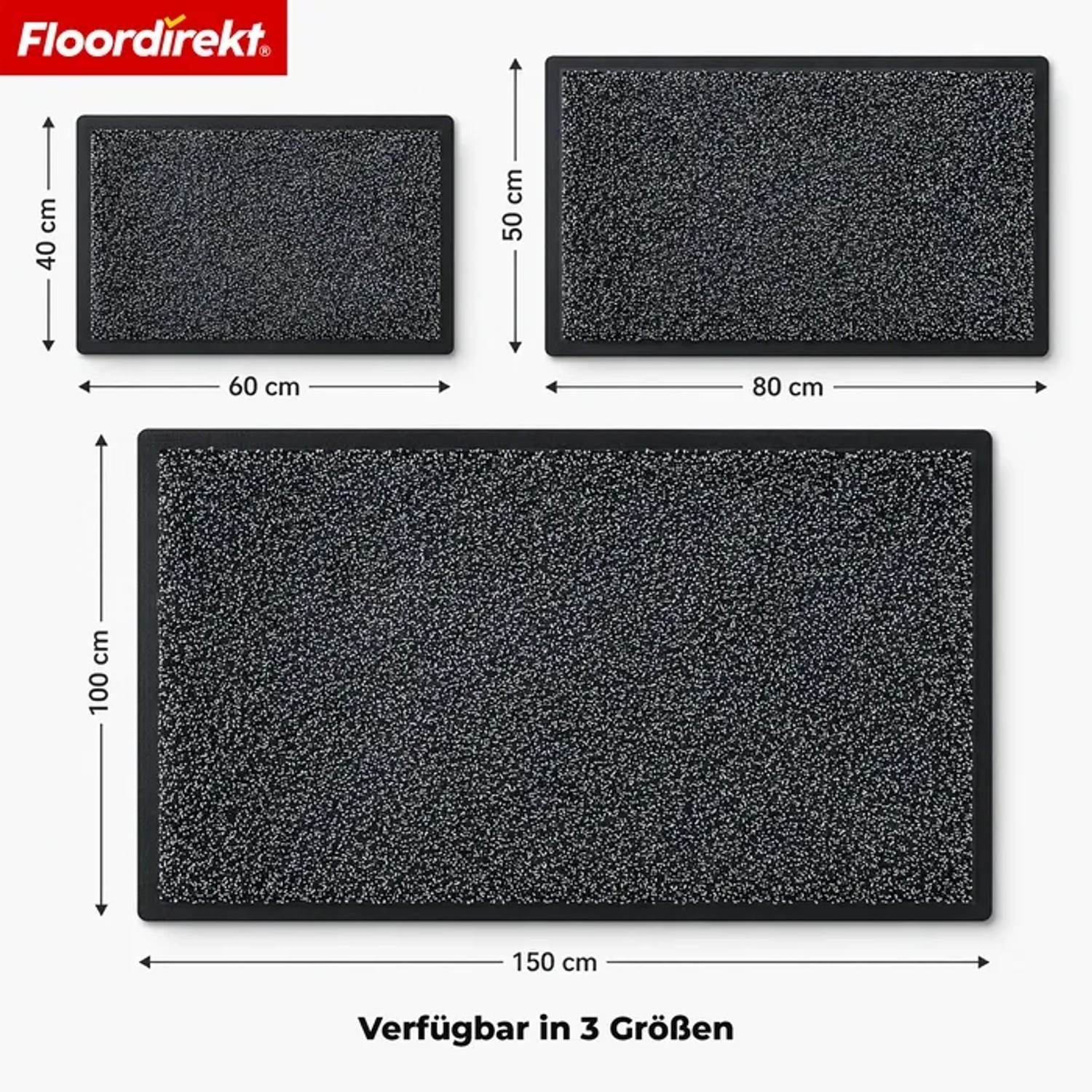 Drei Floordirekt Schmutzfangmatten Karat in Anthrazit meliert, waschbar, rutschfest, in 3 Größen für Eingang & Flur.