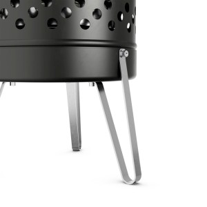 Detailaufnahme der Petromax Feuertonne Pyron-Black aus Edelstahl, raucharmer Holzkohlegrill mit Standbeinen.