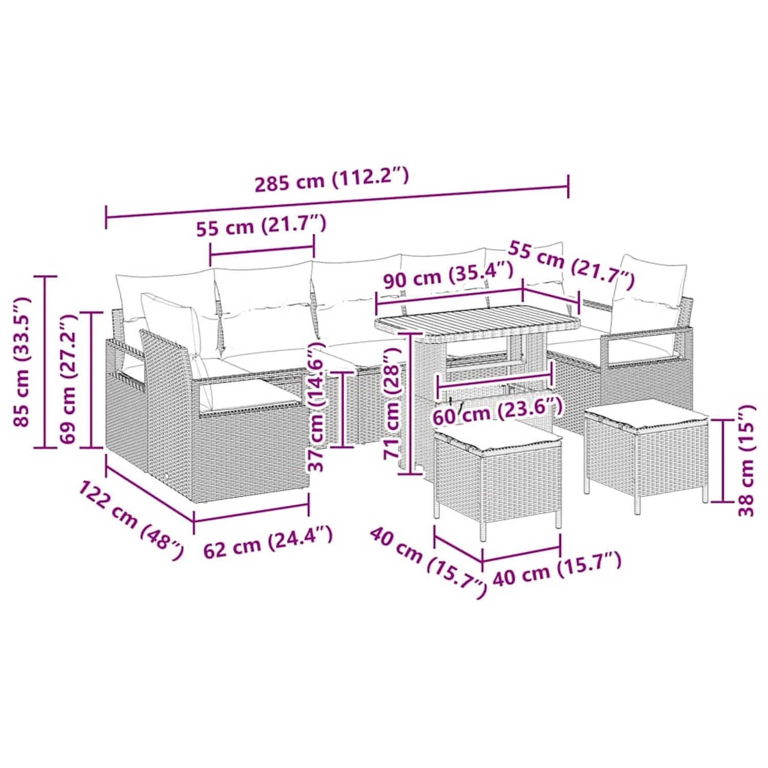 Beiges 10-tlg. vidaXL Garten-Sofa-Set mit Stauraum aus Poly Rattan.