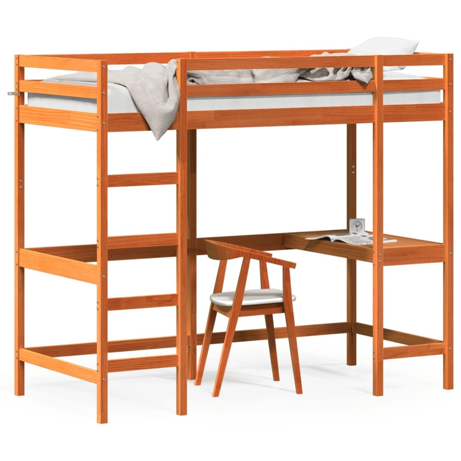 vidaXL Hochbett mit Schreibtisch Wachsbraun 90x190cm Massivholz Kiefer19444 günstig online kaufen