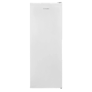 Freistehender, weißer Telefunken Kühlschrank mit Gemüsefach und LED-Beleuchtung.
