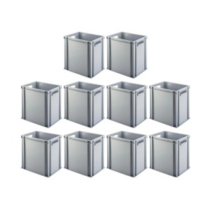 Sparset: 10 graue Eurobehälter (37L) mit offenem Griff, ideal zur Aufbewahrung und als Transportbox.