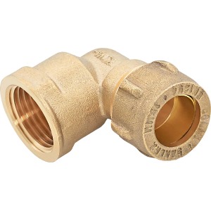 Messing Klemm-Winkel, 15 mm x 18,6 mm (Rp 1/2), für Kupferrohrverbindungen im 90° Winkel.