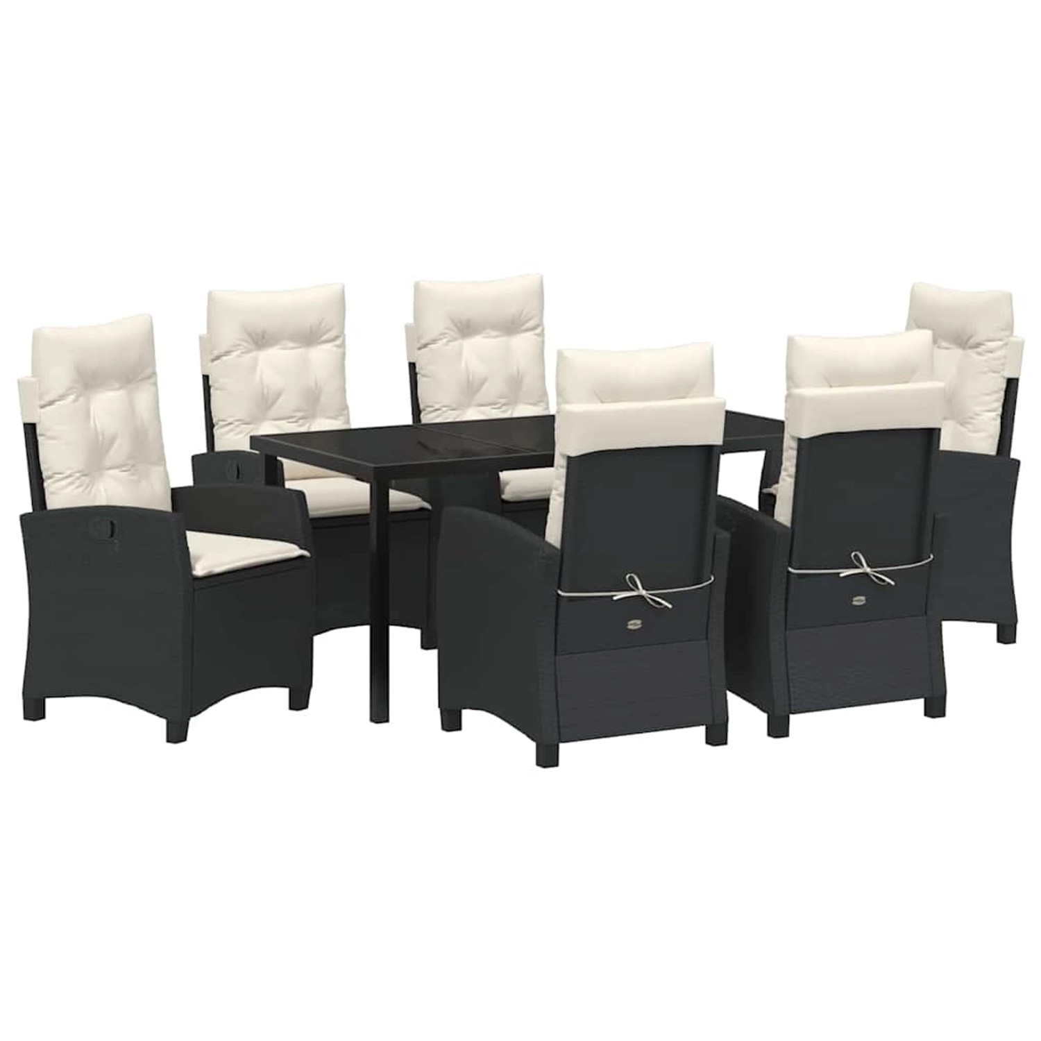 vidaXL 7-Teiliges Garten-Esszimmer-Set mit Kissen Schwarz Poly Rattan 3380369
