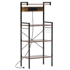 Costway Küchenregal mit Steckdosen 8 S-Förmigen Haken Rustikales Braun