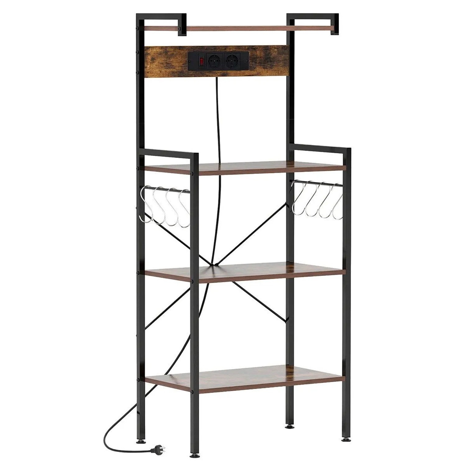 Costway Küchenregal mit Steckdosen 8 S-Förmigen Haken Rustikales Braun günstig online kaufen