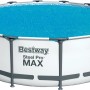 Bestway Solar Poolabdeckung, blau, Ø 417 cm, auf einem Pool. Solarplane zur Poolwasser Erwärmung.