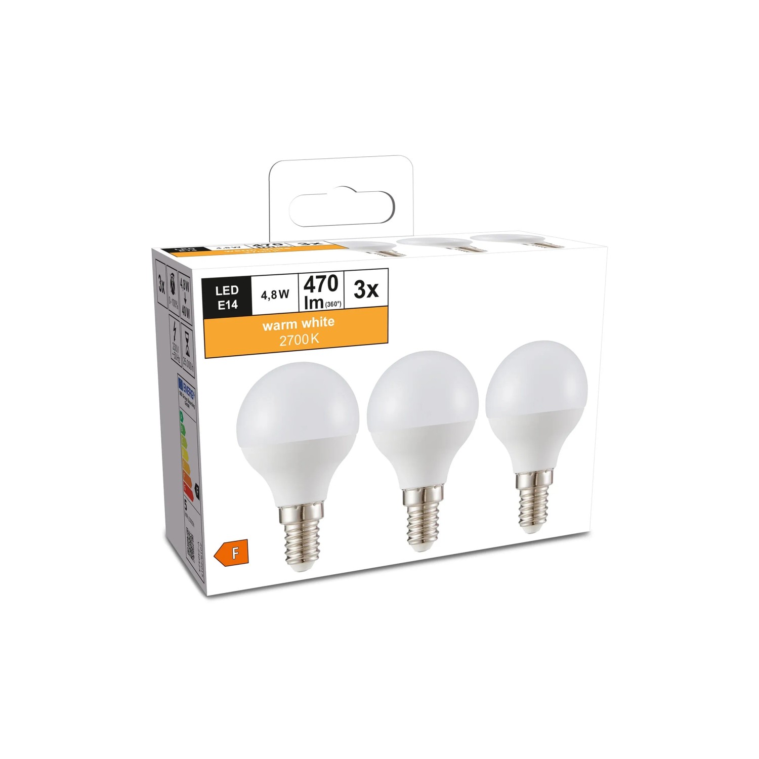 3er Set E14 LED-Leuchtmittel in Tropfenform, 4,8W, 470 Lumen, warmweiß.