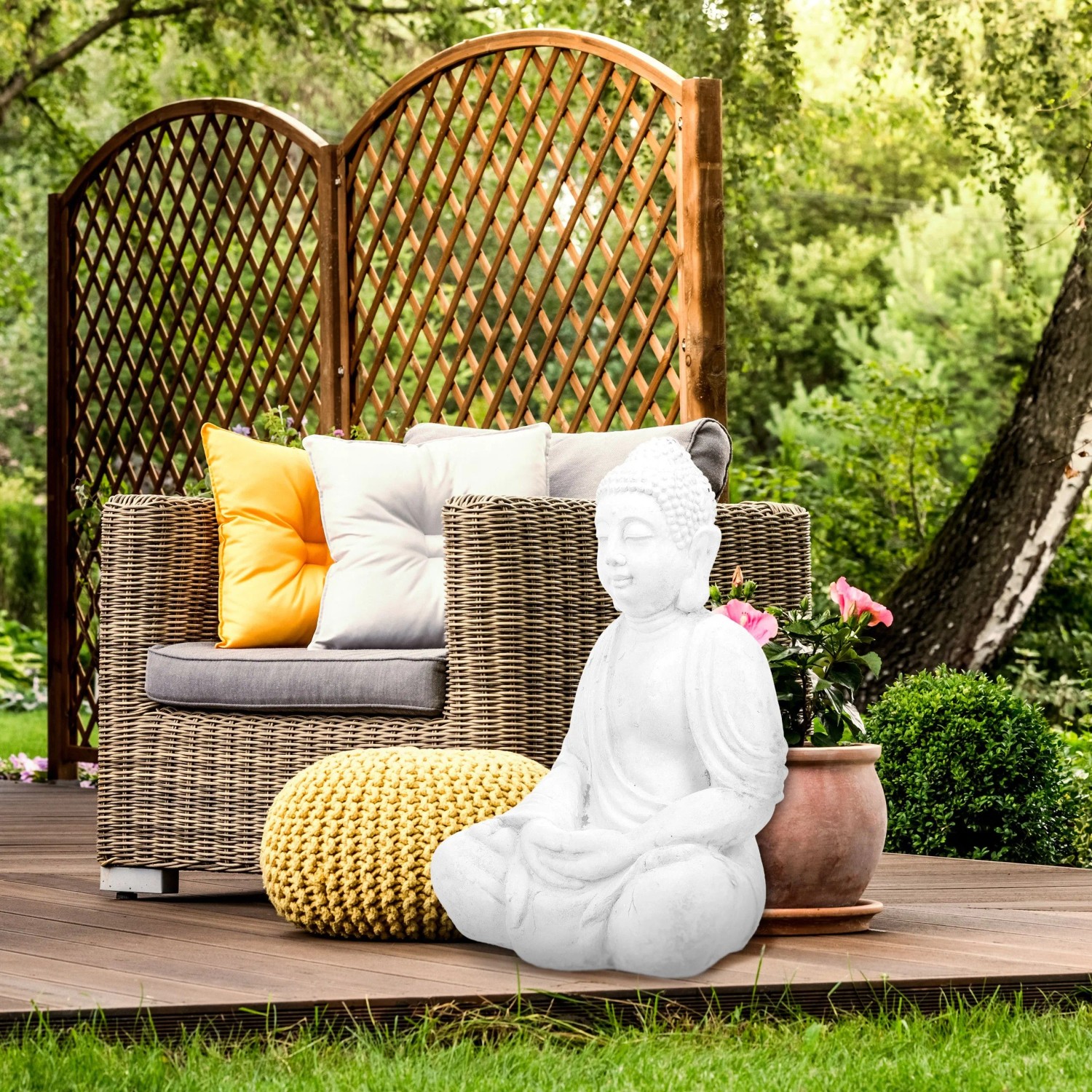 Relaxdays Buddha Figur Polyresin Weiß Wetterfest Frostsicher 70 cm x 45 cm x 30 cm 6,7 kg_5