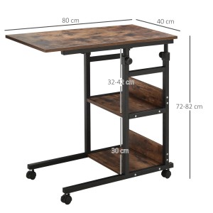 HOMCOM Beistelltisch mit Rollen, höhenverstellbar, mit Ablagen. Ideal als mobiler Schreibtisch.