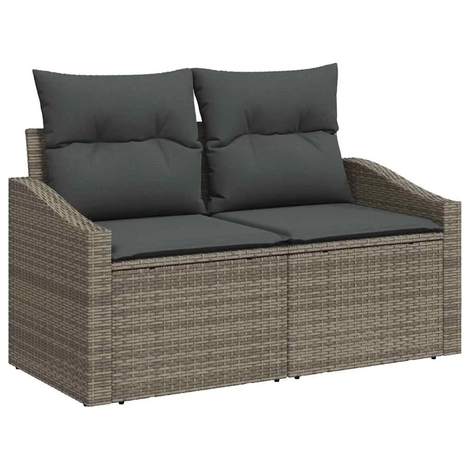 Graues 6-tlg. vidaXL Garten-Sofa-Set aus Poly Rattan mit Kissen für Terrasse und Garten.