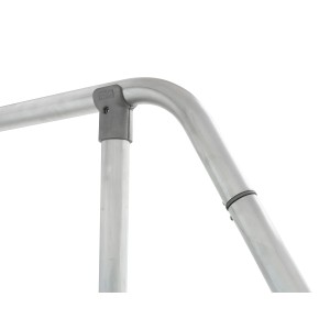 Krause Handlauf Stabilo für Podestleitern, Detailansicht des silbernen Zubehörs.