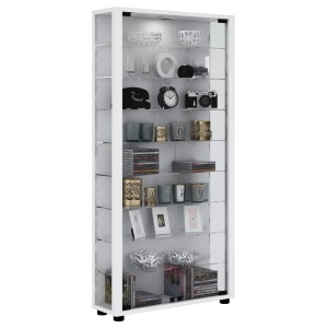 Weiße ebuy24 Lumo Maxi Vitrine mit 2 Glastüren und LED-Beleuchtung. Ideal zur Aufbewahrung und Präsentation.