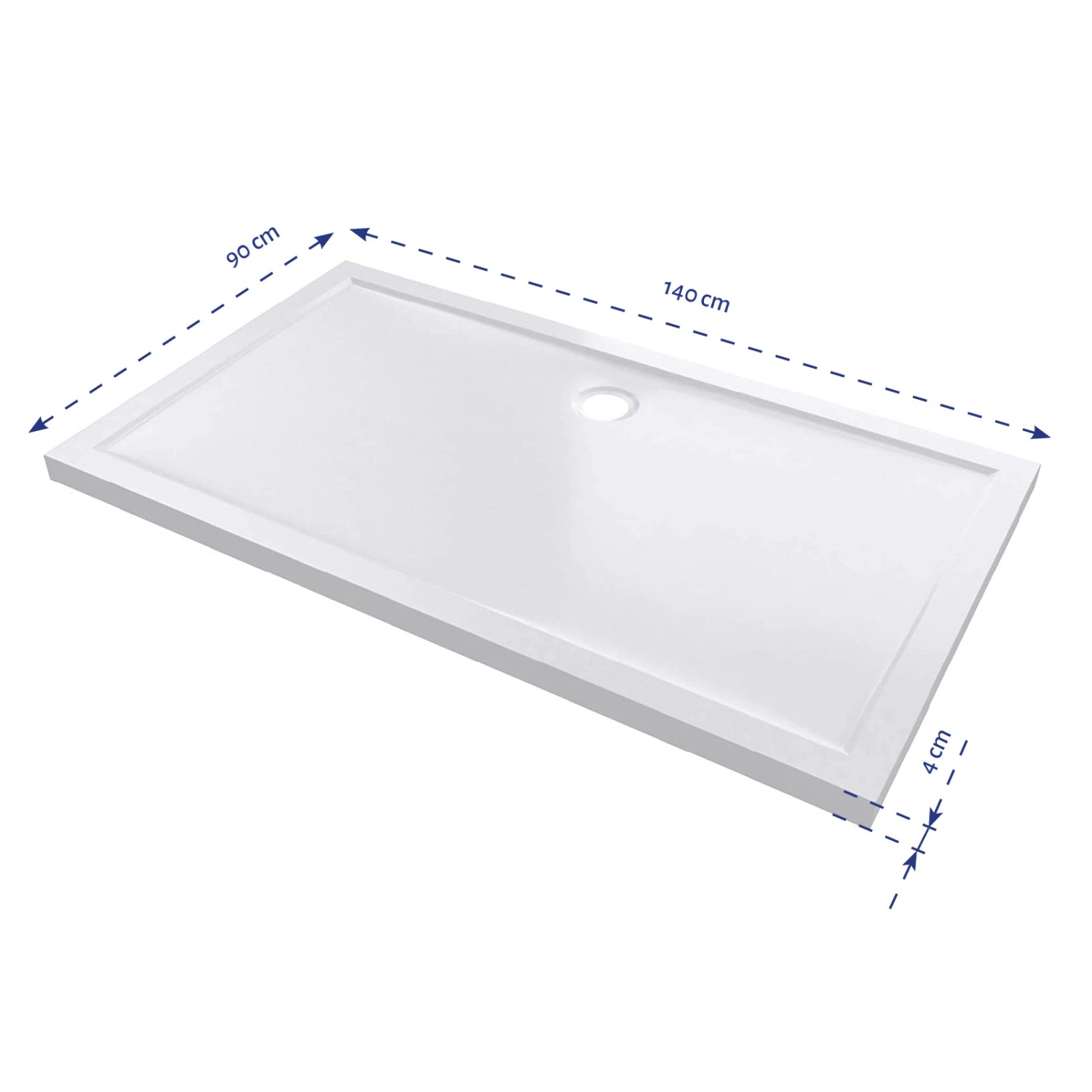 Weiße Aurlane Duschtasse Pure, 140x90 cm, flache Acryl Duschwanne für barrierefreies Bad.