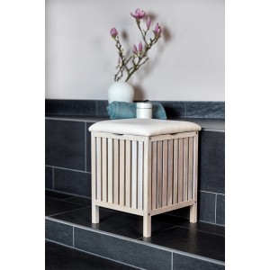 Wenko Badhocker Norway Weiß, Holzhocker mit Stauraum und Sitzfläche im Shabby-Chic Look.